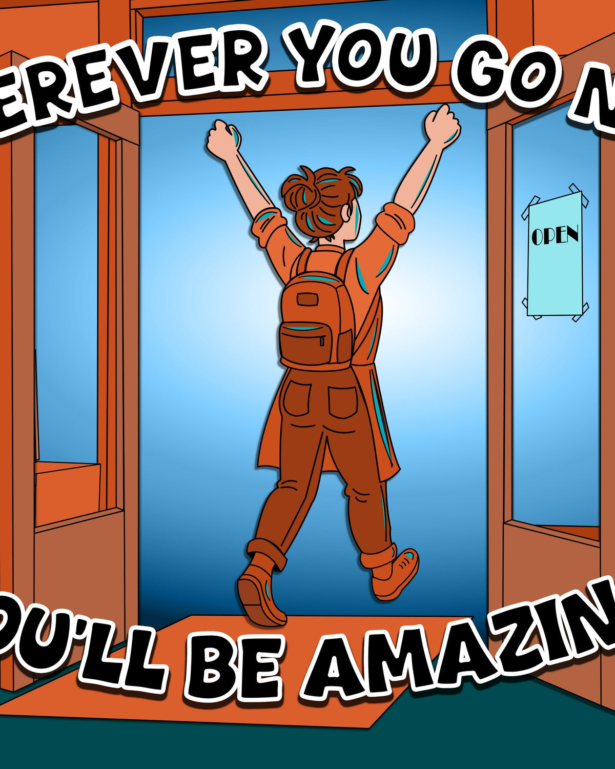 image of a shop worker leaving the shop triumphantly. text reads 'wherever you go next, you'll be amazing'